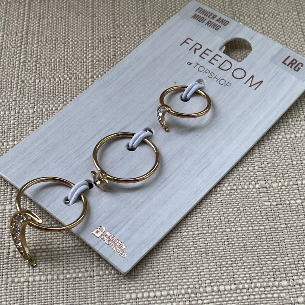Freedom At Topshop Women Rings Set Of 3 Gold Tone Finger And Midi Rings Size 9